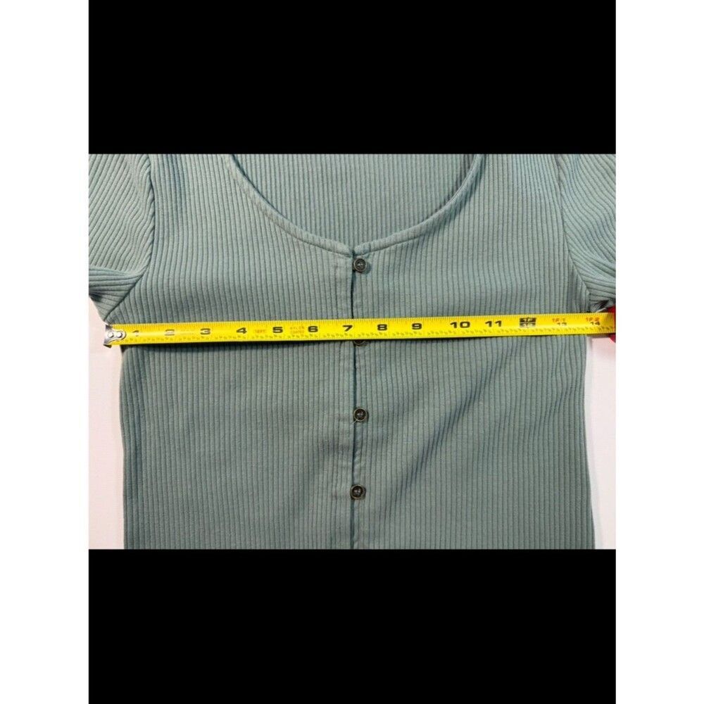 So Ribbed Baby Tee- Button-Front Scoop Neck in Sage Green - Picture 4 of 5